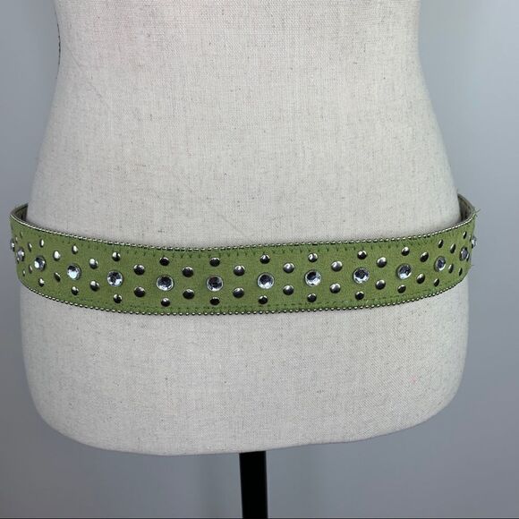 Lime Green Suede Western Belt w/Crystals and Rivets‎ Sz Sm main image 10